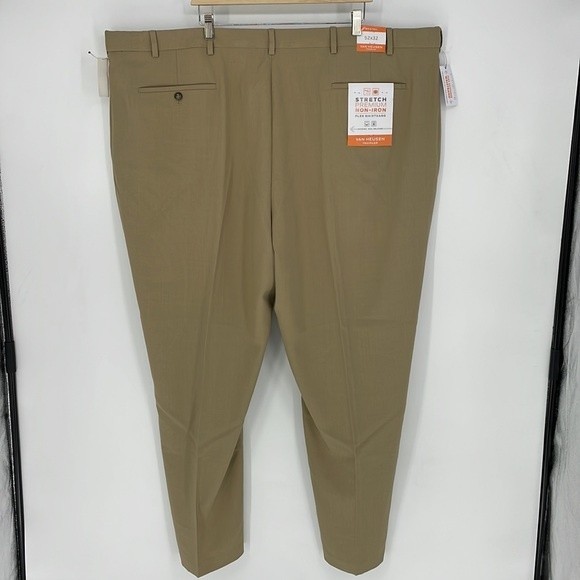 NWT VAN HEUSEN stretch premium no iron trouser pants tan size 52 X 32 men's - Picture 3 of 8